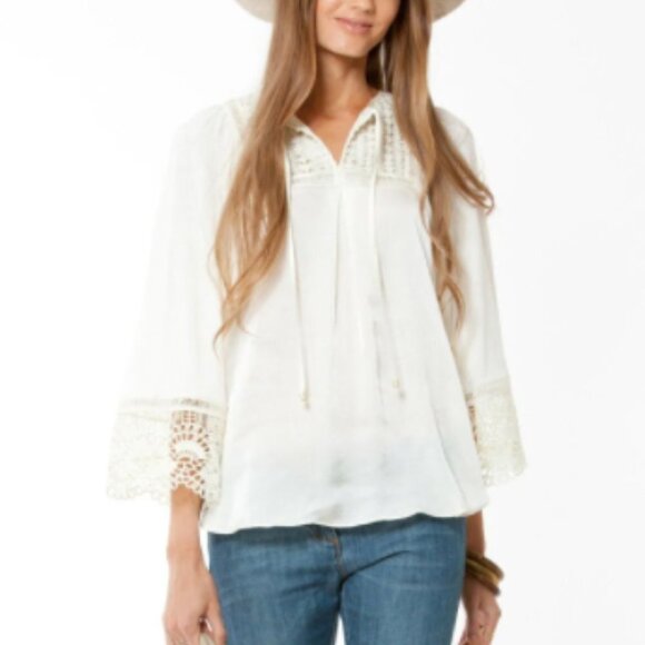 HALE BOB Hildie Laced Top Black Mixed Media Boho Bohemian XS Flowy Crochet Lace - Picture 11 of 11